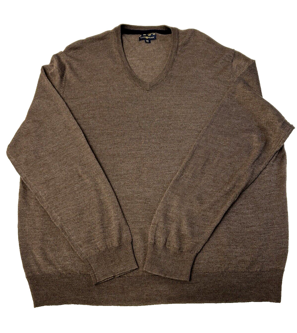 CLUB ROOM Men's Merino Wool Blend Sweater XXL V-Neck Brown